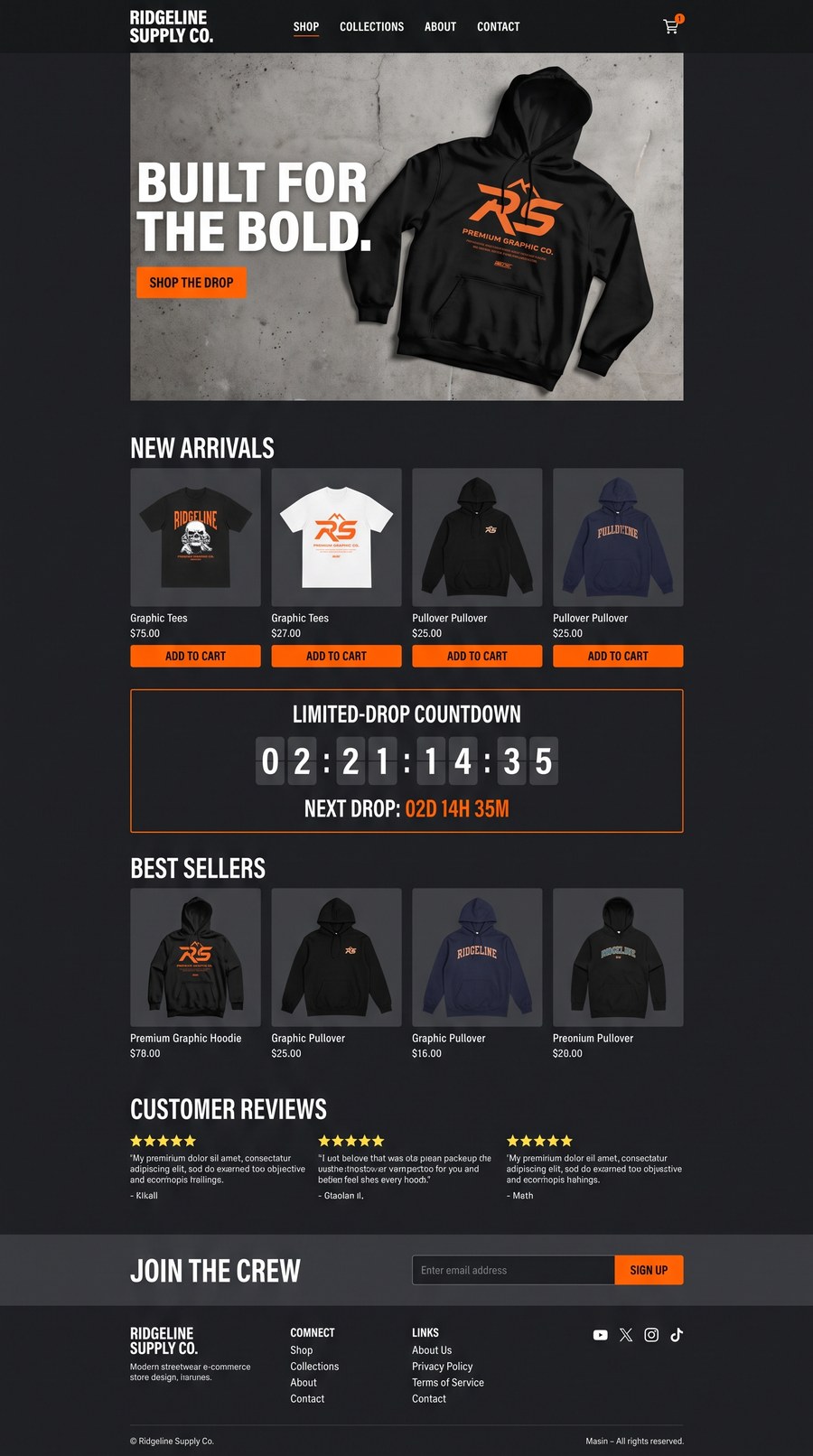 Ridgeline Supply Co. homepage design