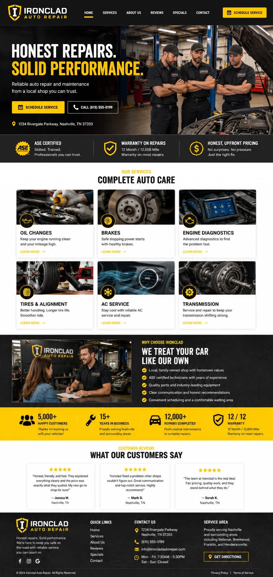 Ironclad Auto Repair homepage design