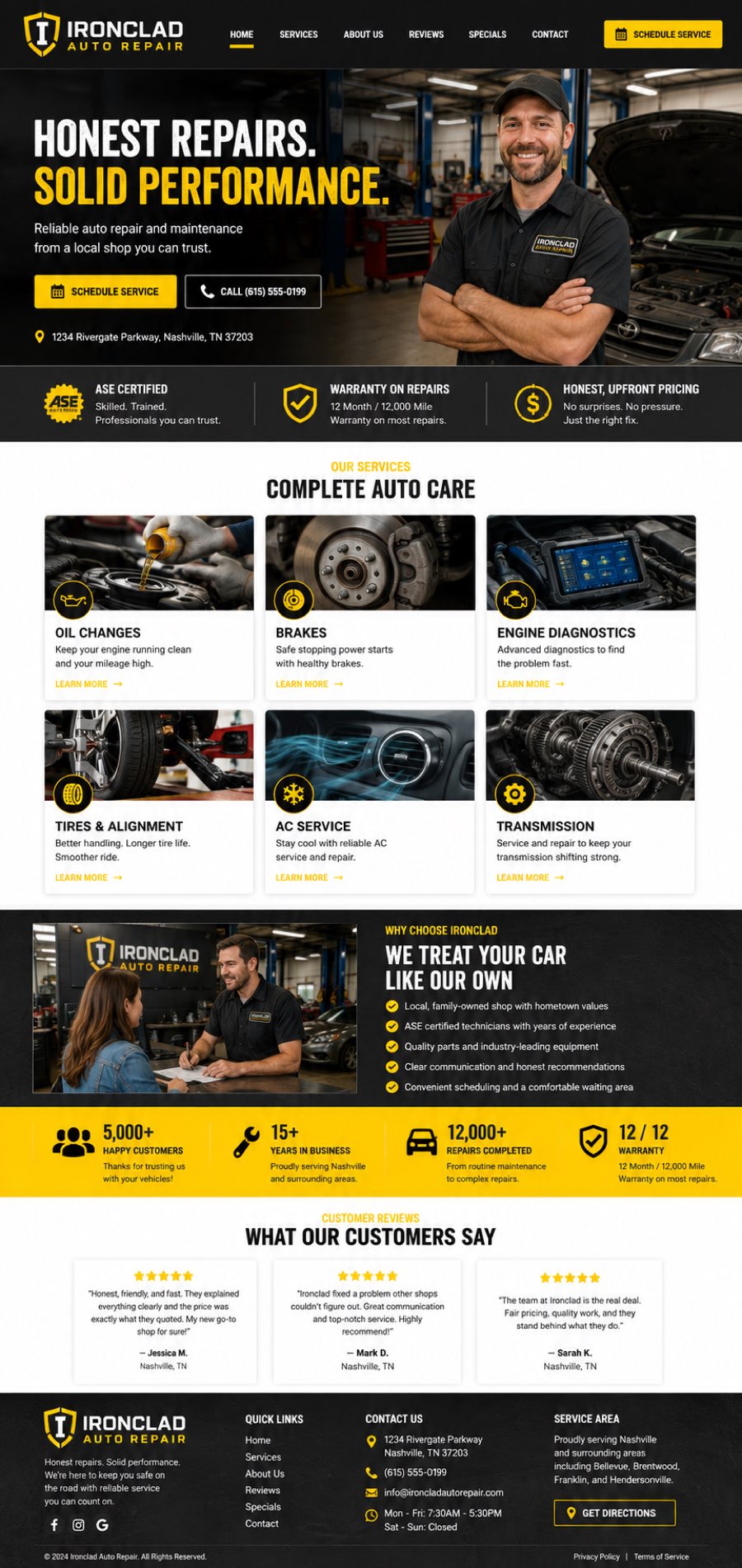 Ironclad Auto Repair homepage design