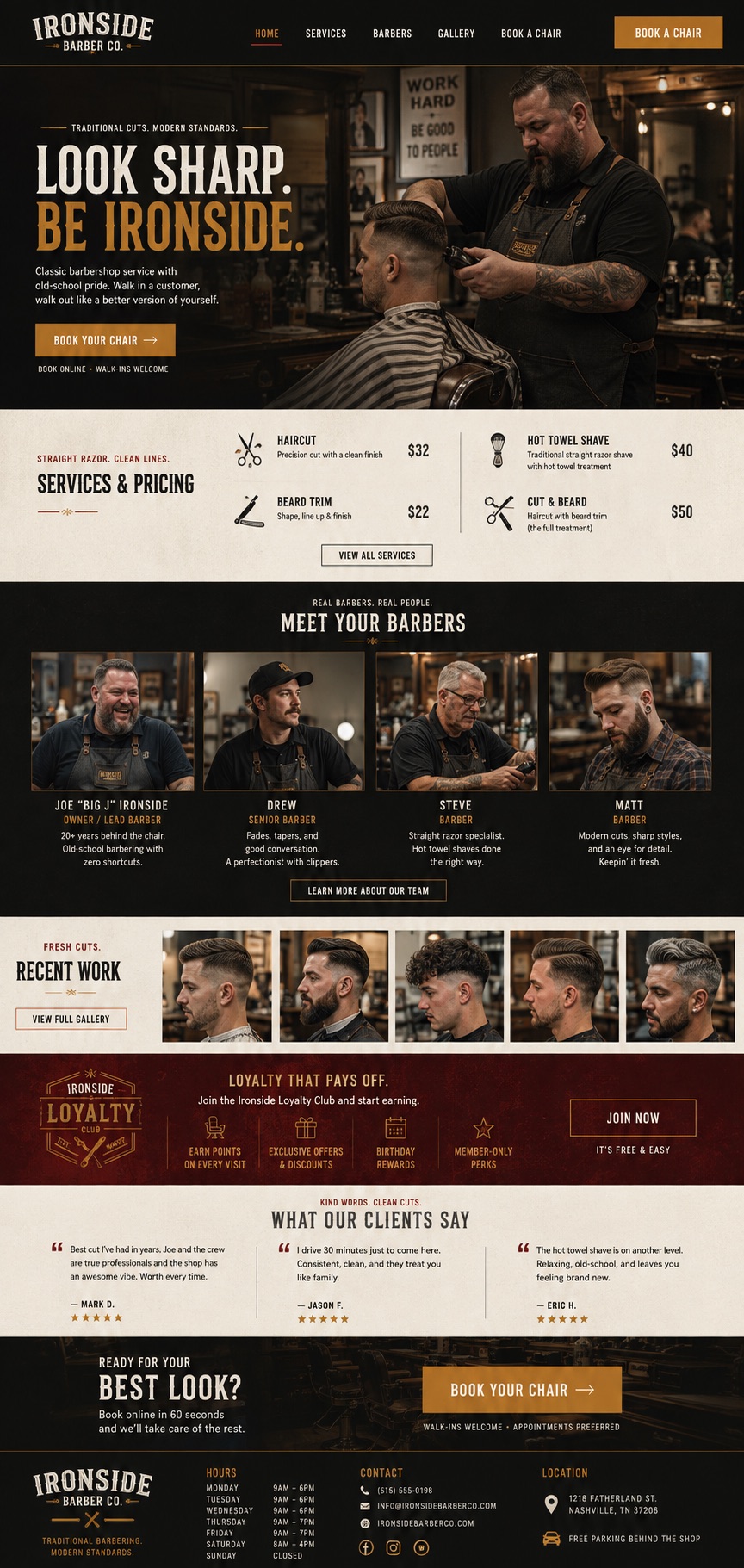 Ironside Barber Co. homepage design