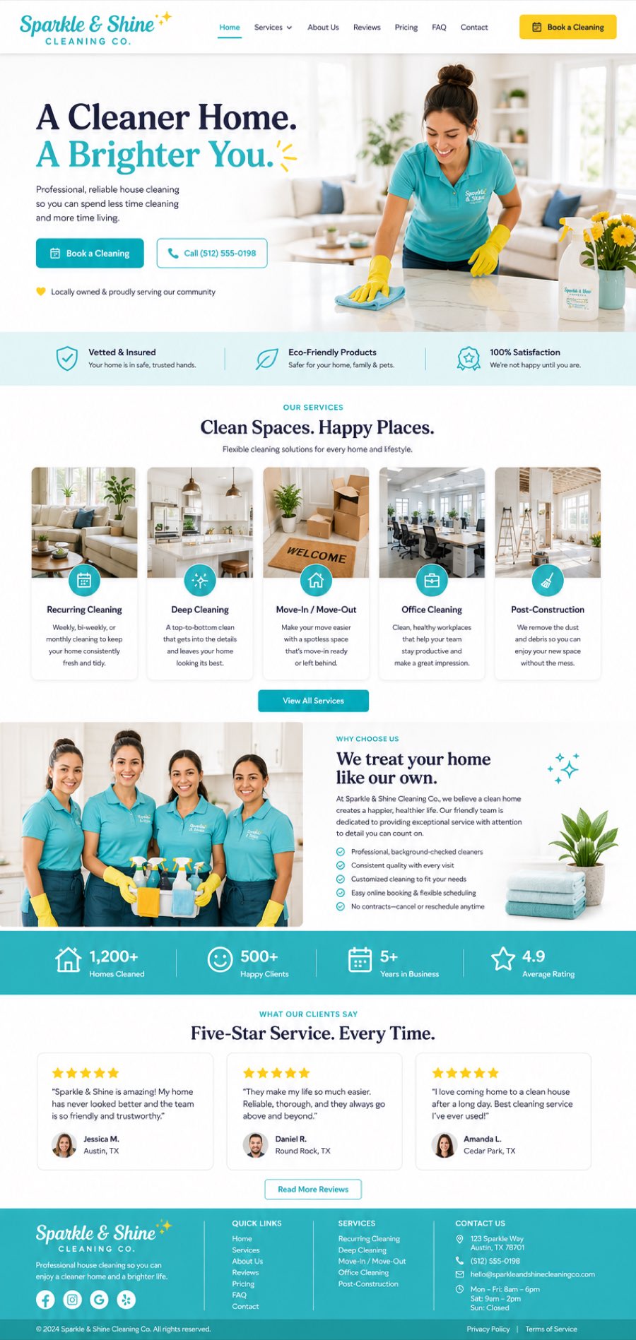 Sparkle & Shine Cleaning Co. homepage design