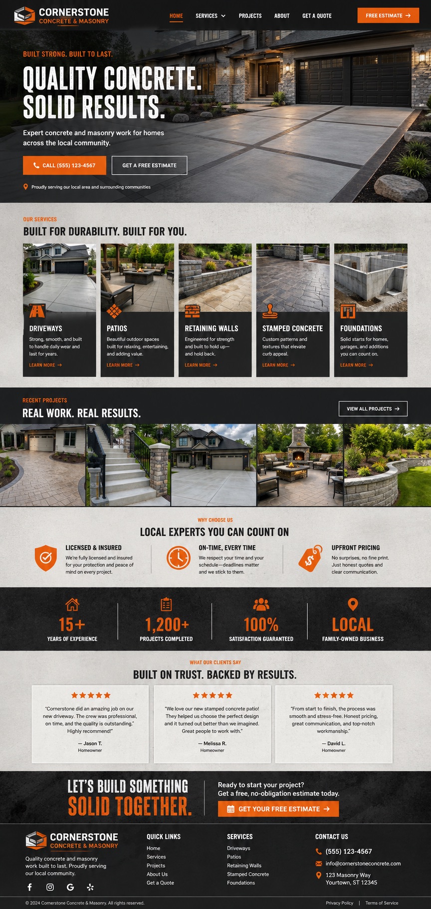 Cornerstone Concrete & Masonry homepage design