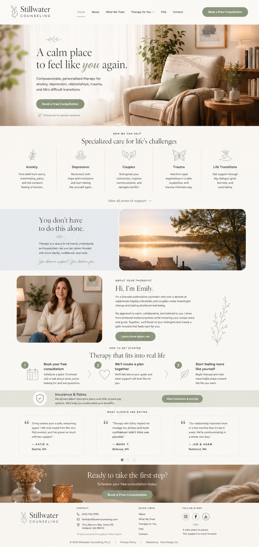 Stillwater Counseling homepage design