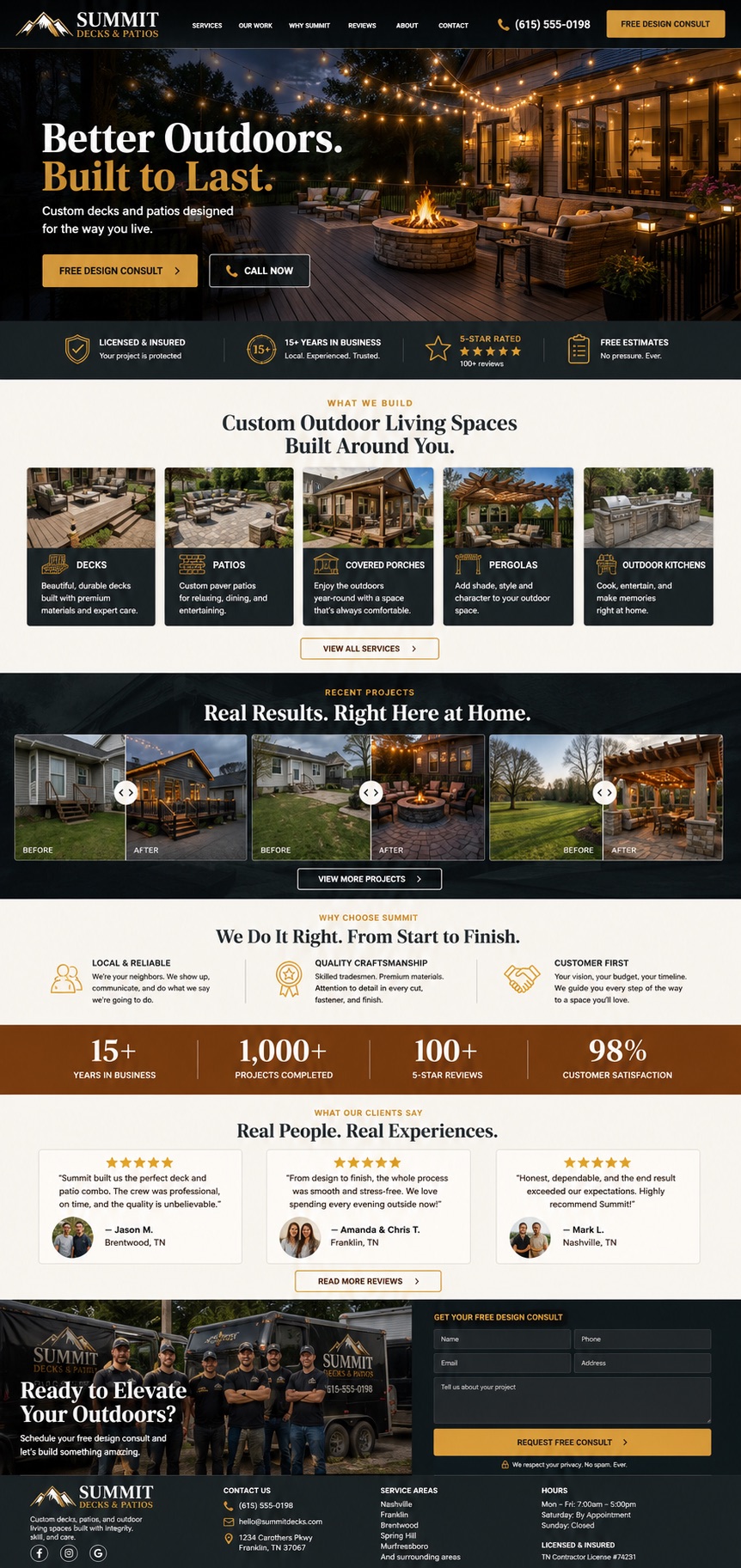 Summit Decks & Patios homepage design