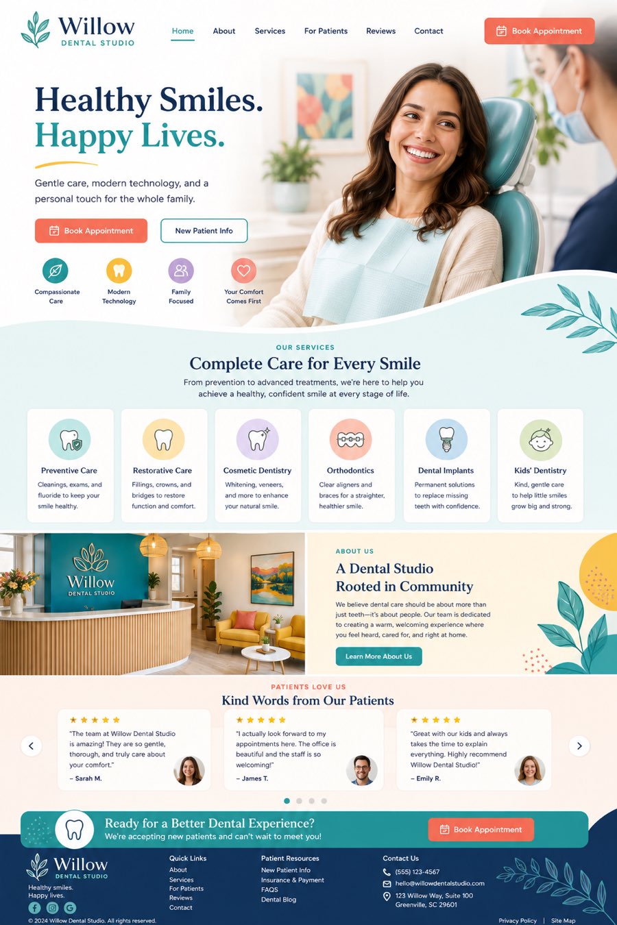Willow Dental Studio homepage design