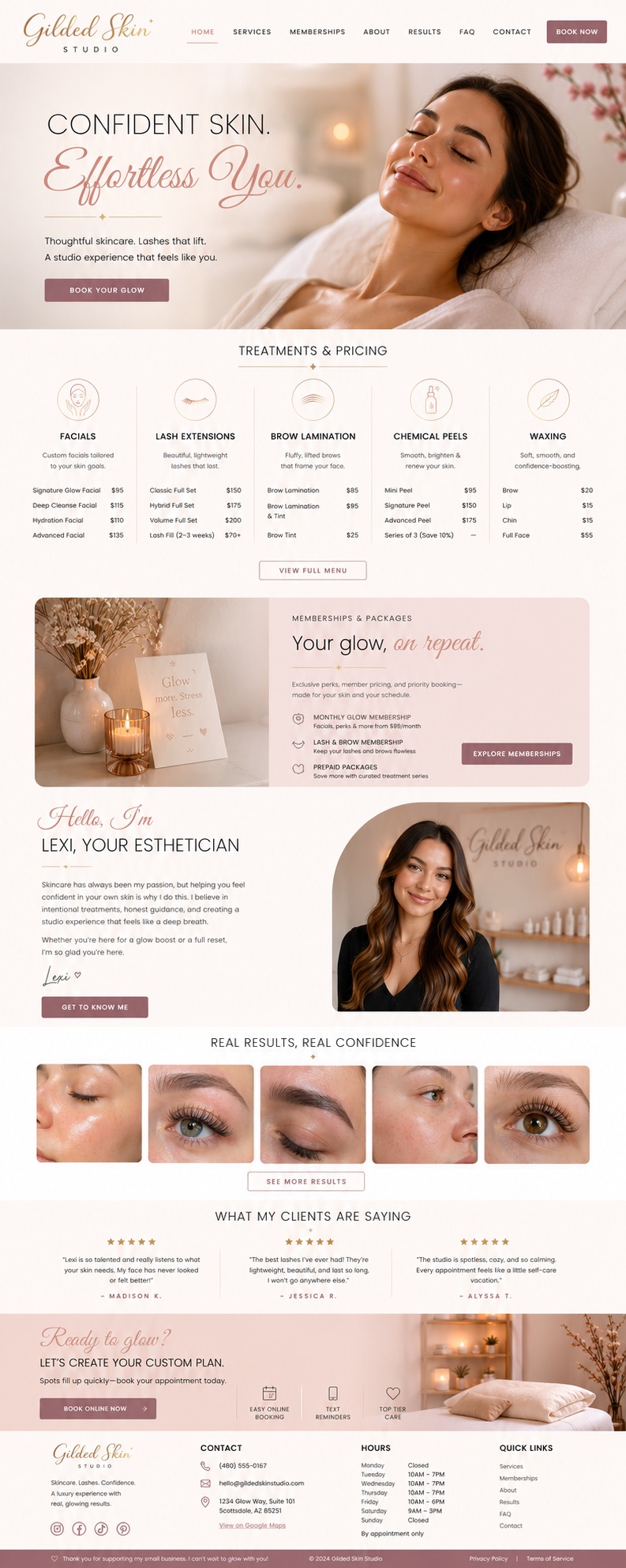 Gilded Skin Studio homepage design