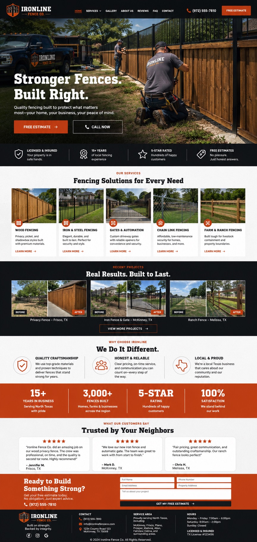Ironline Fence Co. homepage design