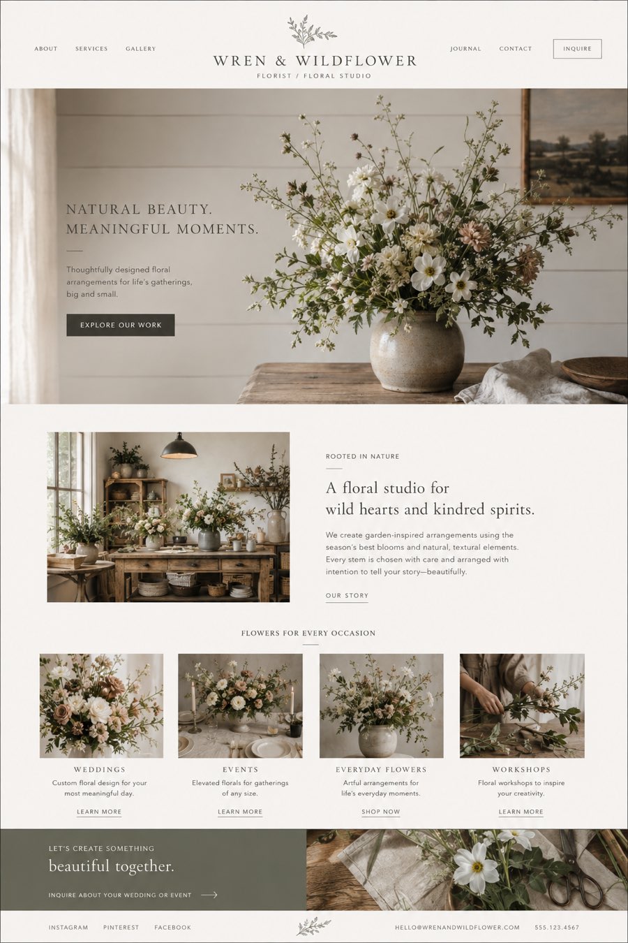 Wren & Wildflower homepage design