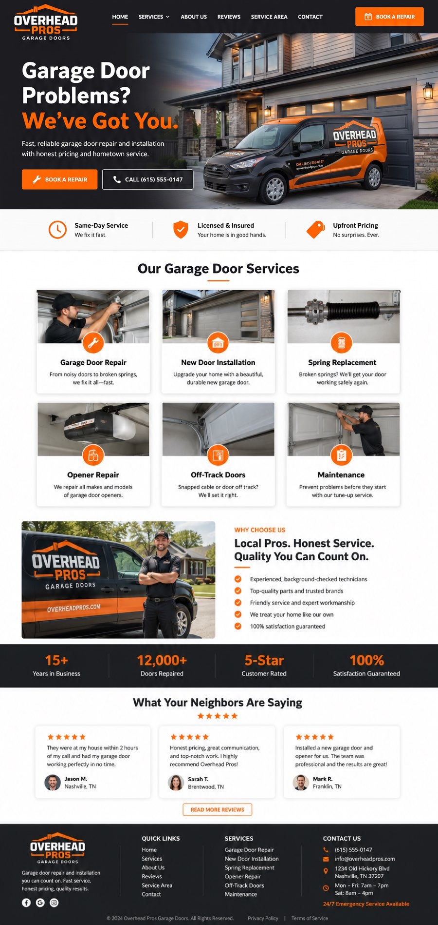 Overhead Pros Garage Doors homepage design