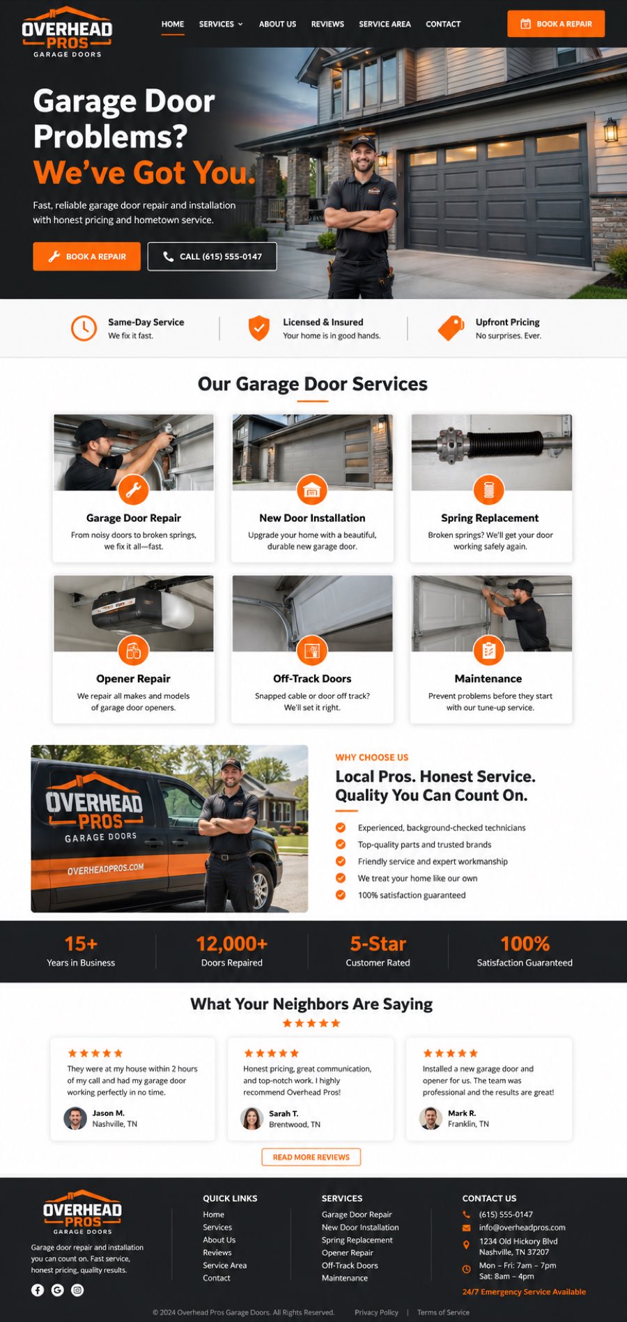 Overhead Pros Garage Doors homepage design