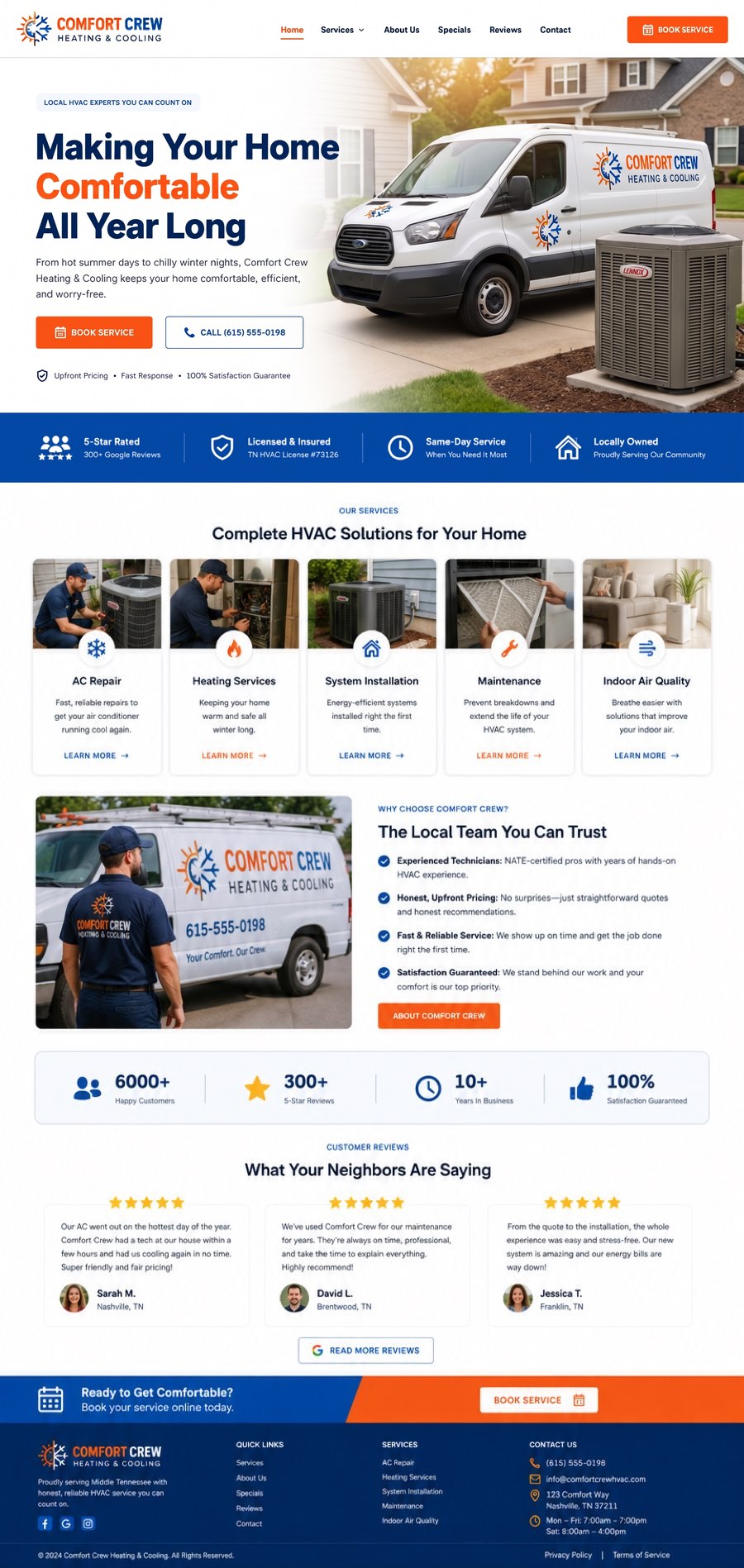 Comfort Crew Heating & Cooling homepage design
