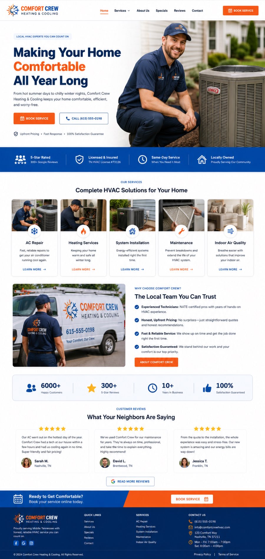 Comfort Crew Heating & Cooling homepage design