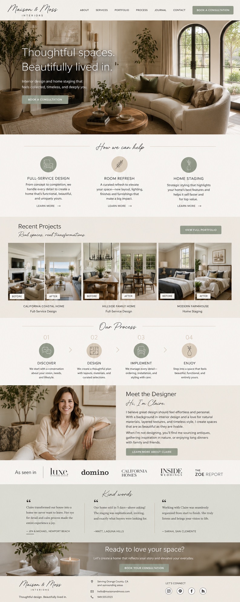 Maison & Moss Interiors homepage design