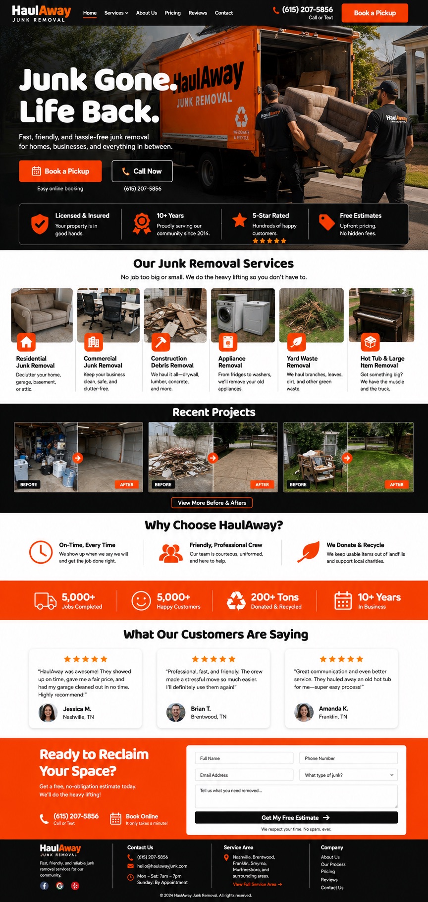 HaulAway Junk Removal homepage design