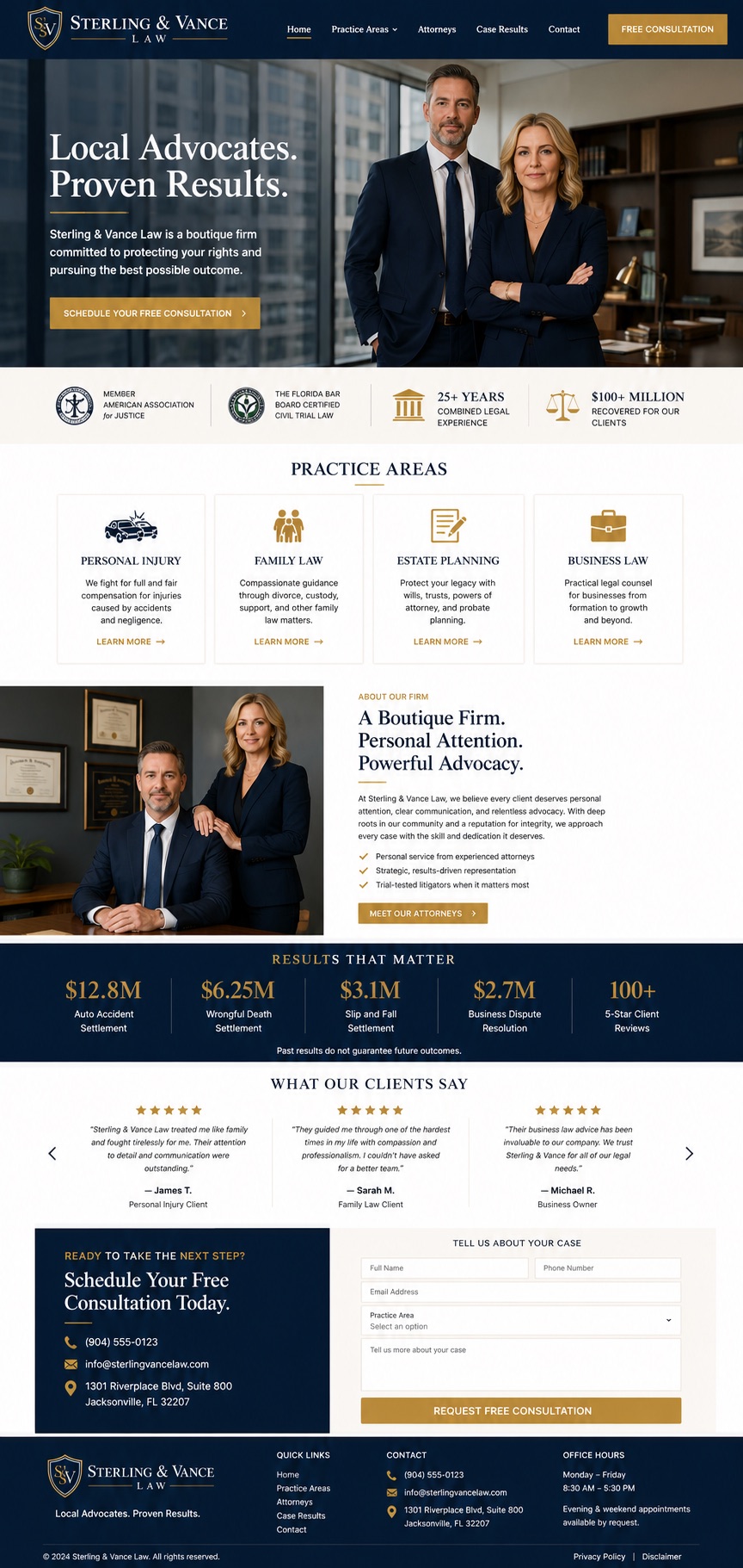 Sterling & Vance Law homepage design