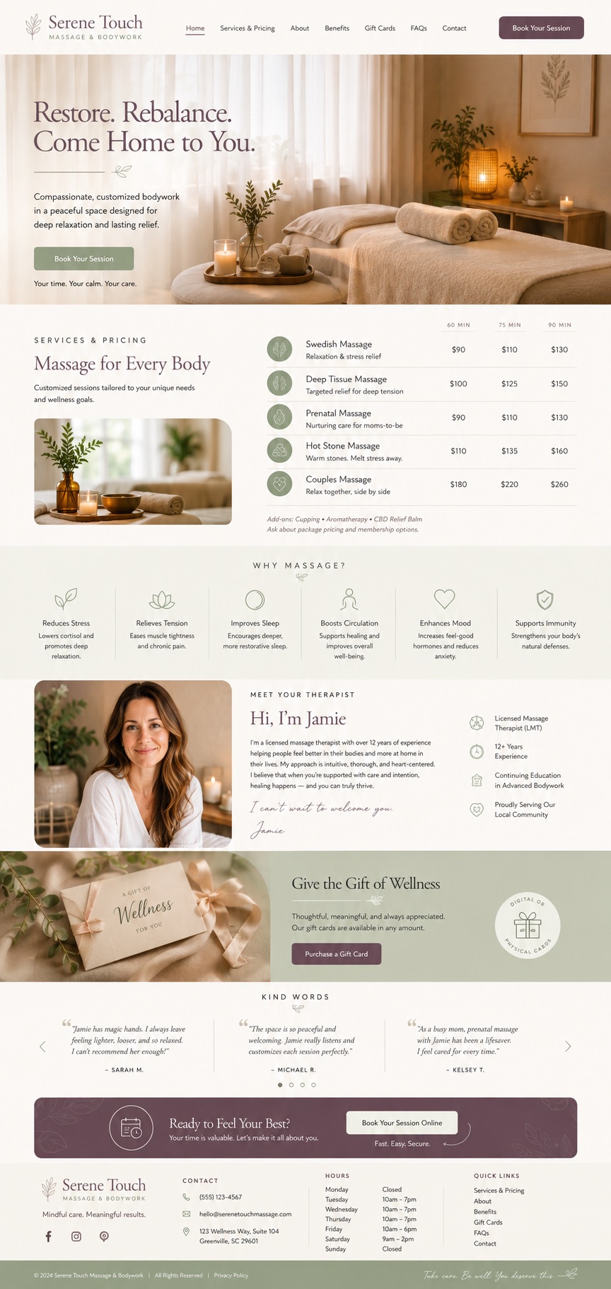 Serene Touch Massage & Bodywork homepage design