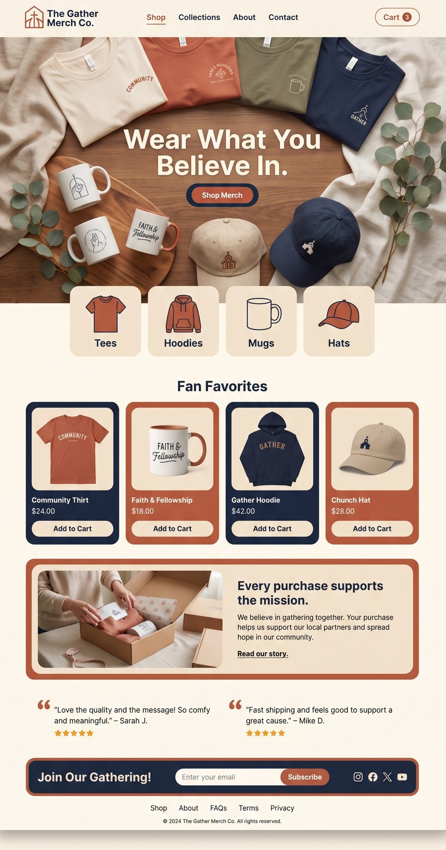 The Gather Merch Co. homepage design