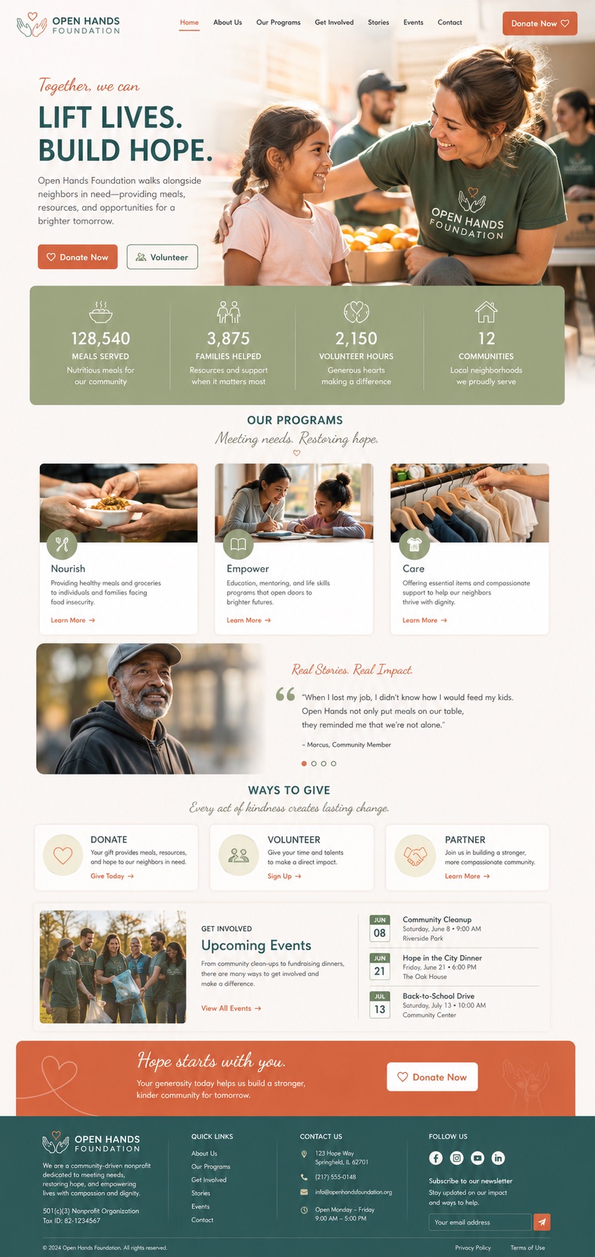 Open Hands Foundation homepage design