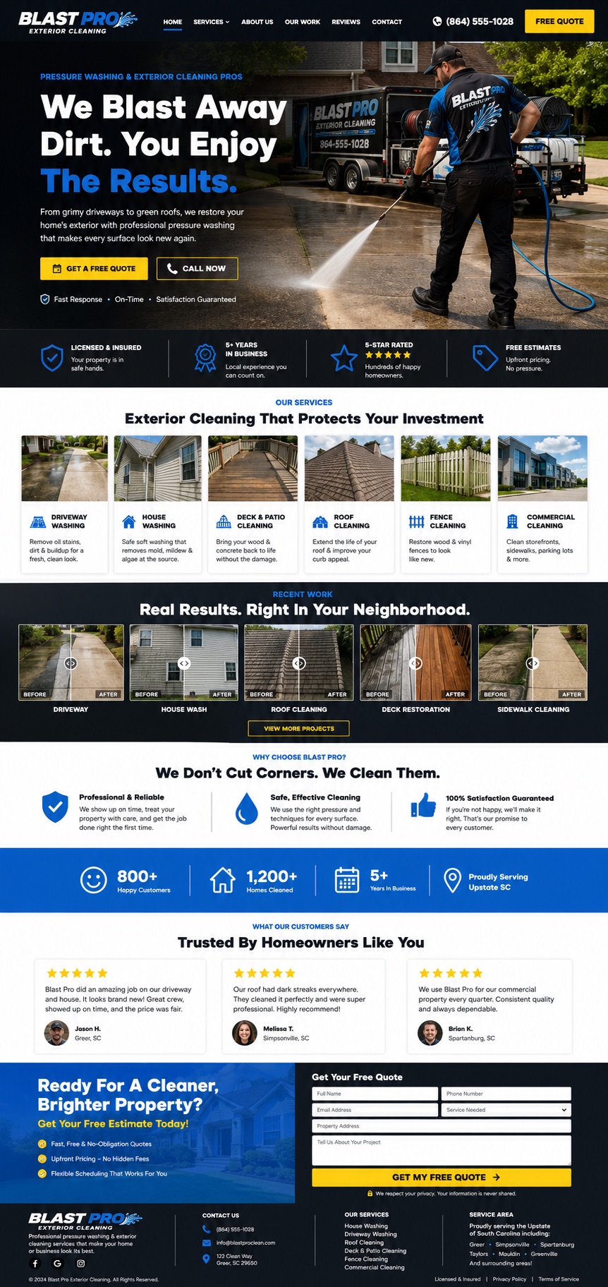 Blast Pro Exterior Cleaning homepage design