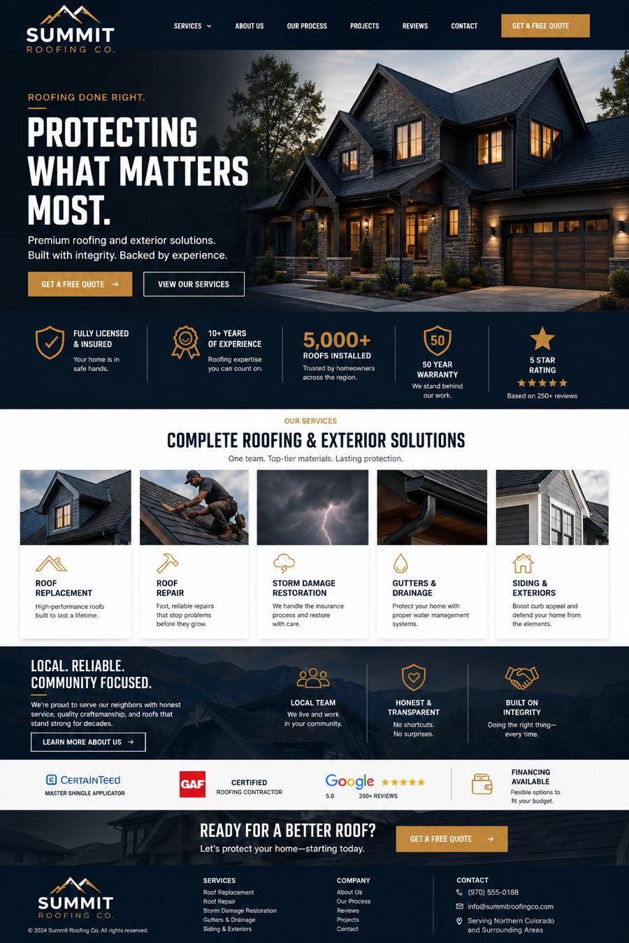 Summit Roofing Co. homepage design
