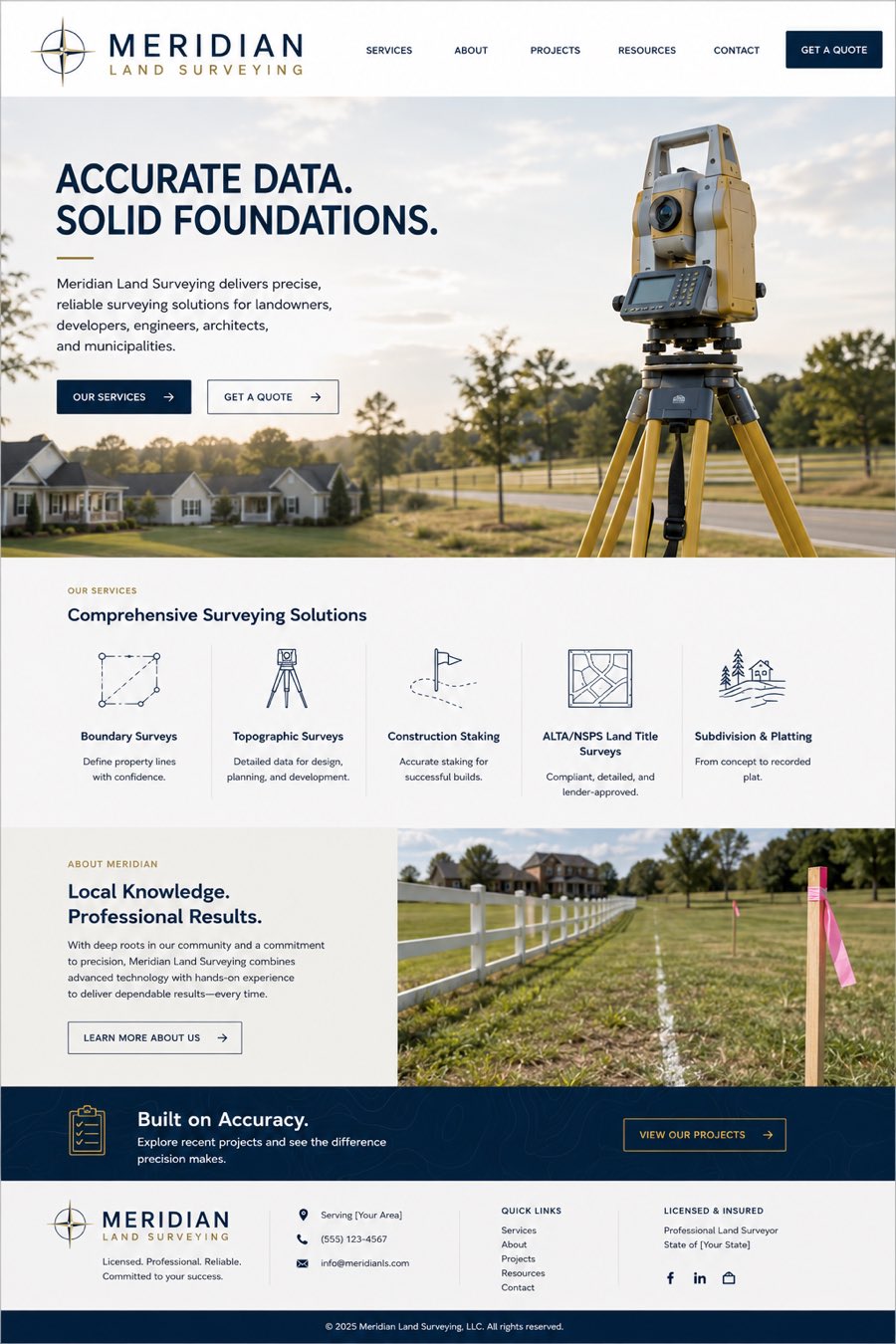 Meridian Land Surveying homepage design