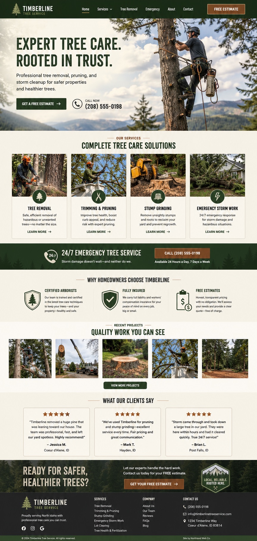 Timberline Tree Service homepage design