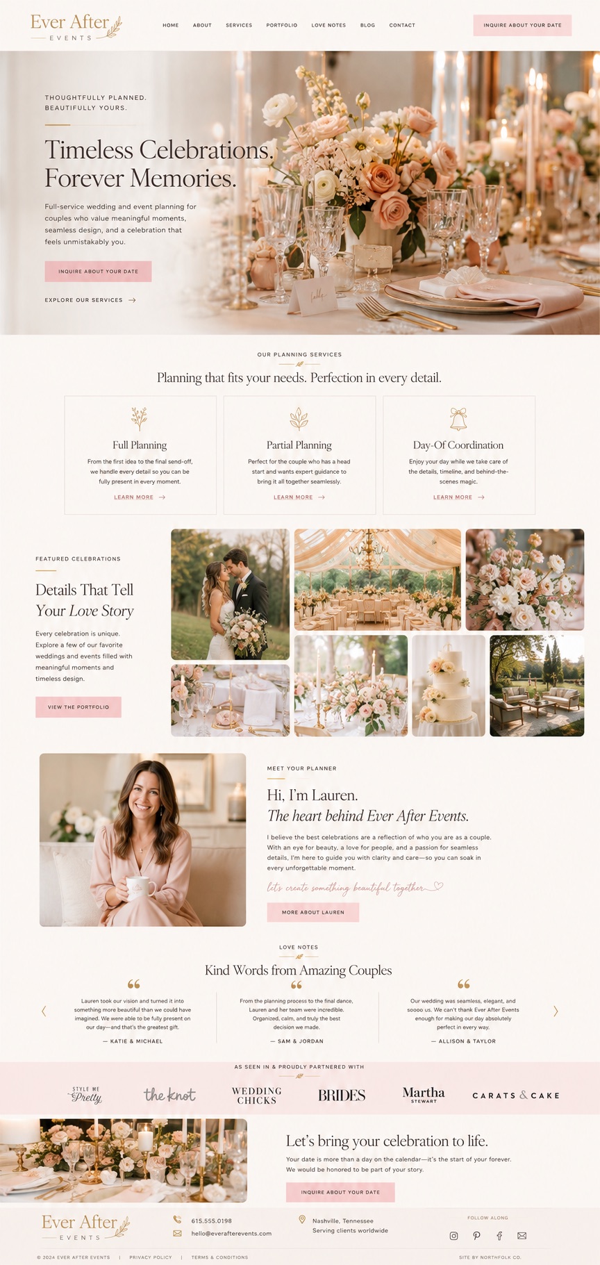 Ever After Events homepage design